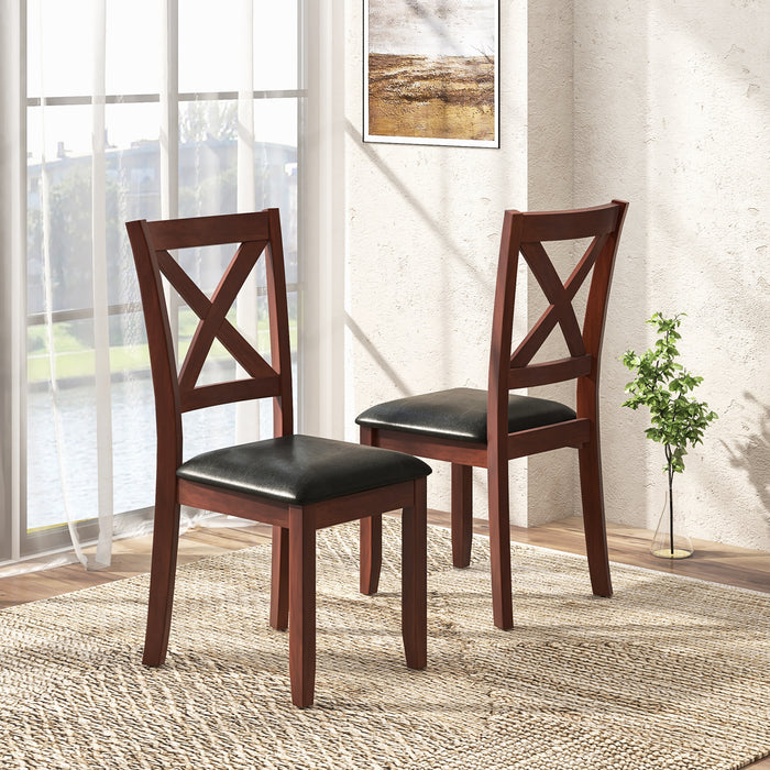 Set of 2 Wooden Kitchen Dining Chair with Padded Seat and Rubber Wood Legs-Black