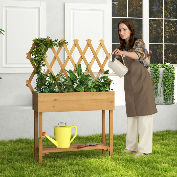 Wooden Rolling Raised Garden Bed with Trellis and Storage Shelf