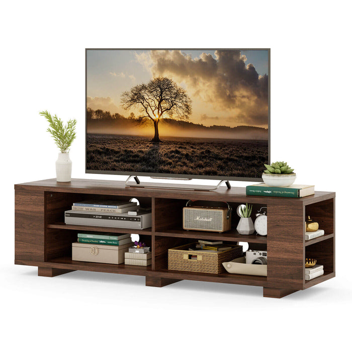 59 Inch Console Storage Entertainment Media Wood TV Stand-Walnut