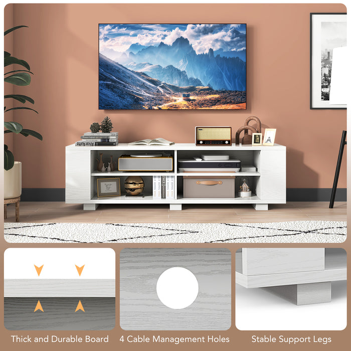 Wooden TV Stand with 8 Open Shelves for TVs up to 65 Inch Flat Screen-White