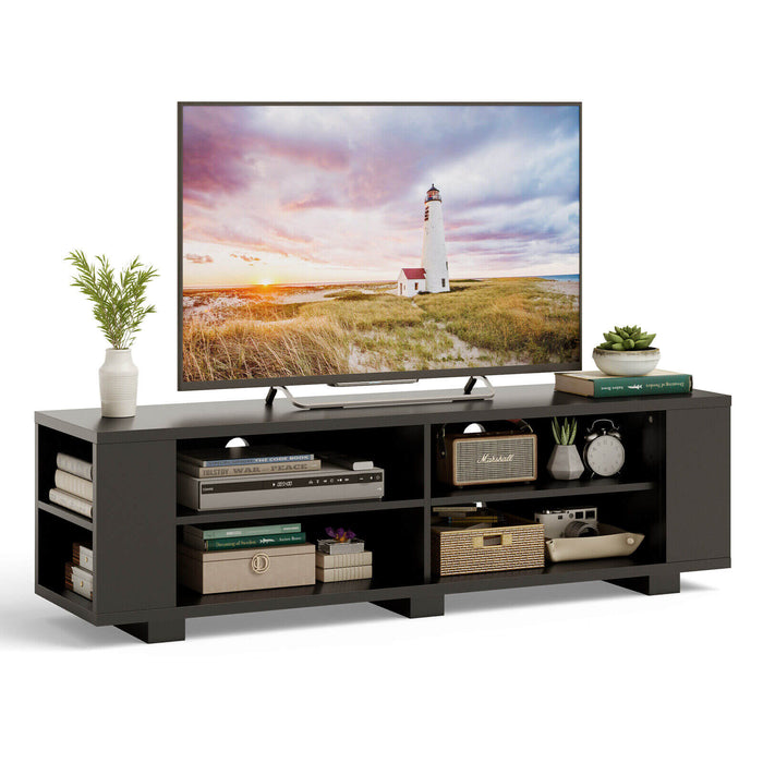 59 Inch Console Storage Entertainment Media Wood TV Stand-Black