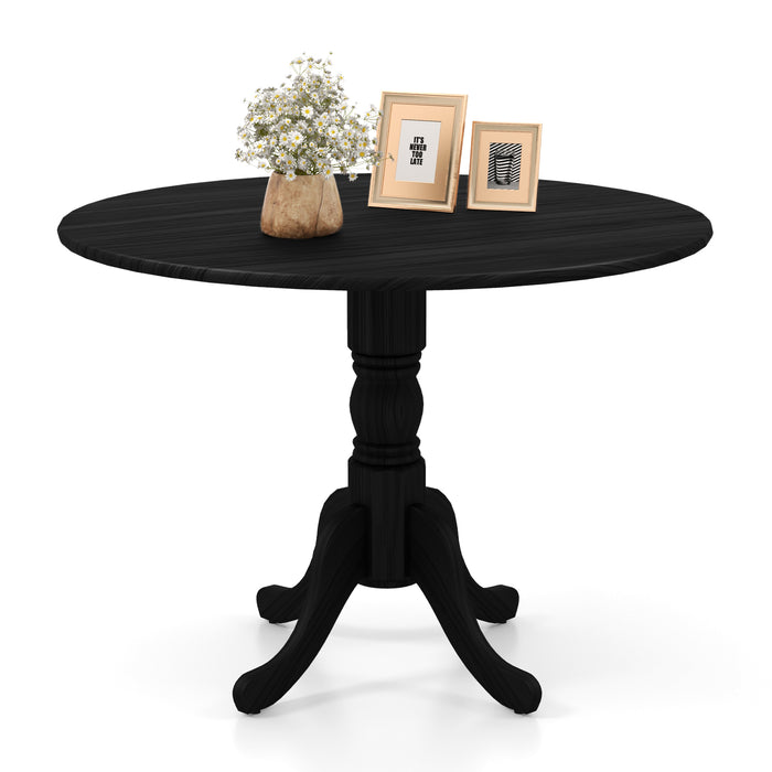 Wooden Dining Table with Round Tabletop and Curved Trestle Legs-Black