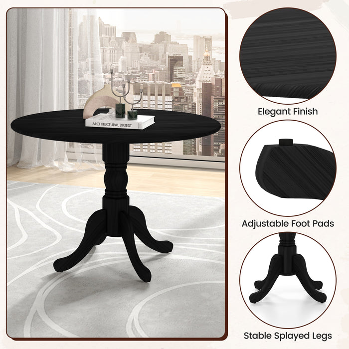 Wooden Dining Table with Round Tabletop and Curved Trestle Legs-Black