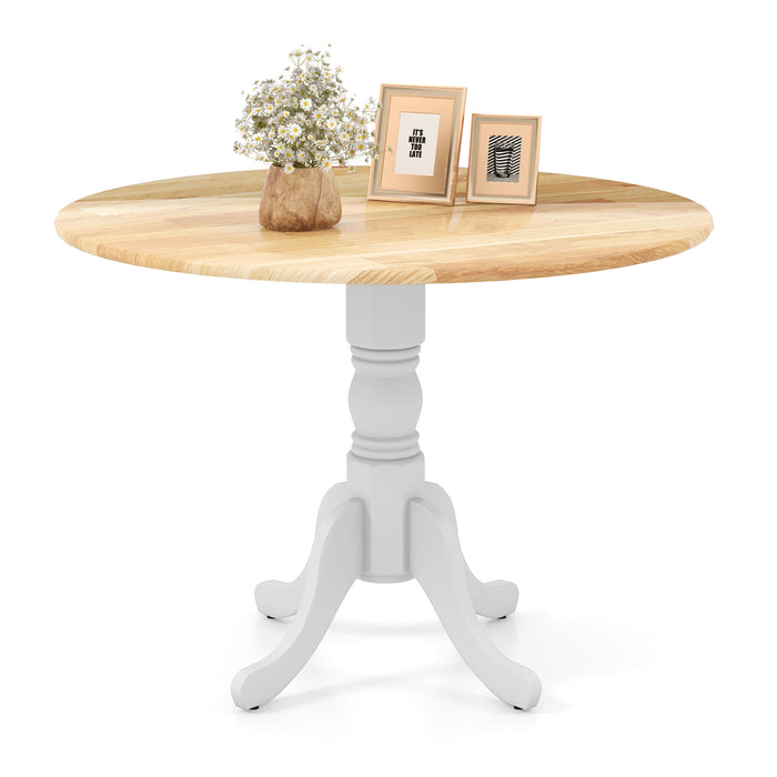 Wooden Dining Table with Round Tabletop and Curved Trestle Legs-Natural & White