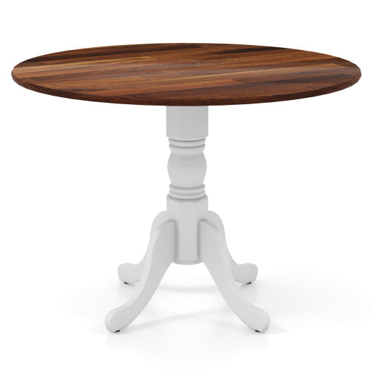 Wooden Dining Table with Round Tabletop and Curved Trestle Legs-Walnut & White