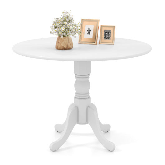 Wooden Dining Table with Round Tabletop and Curved Trestle Legs-White