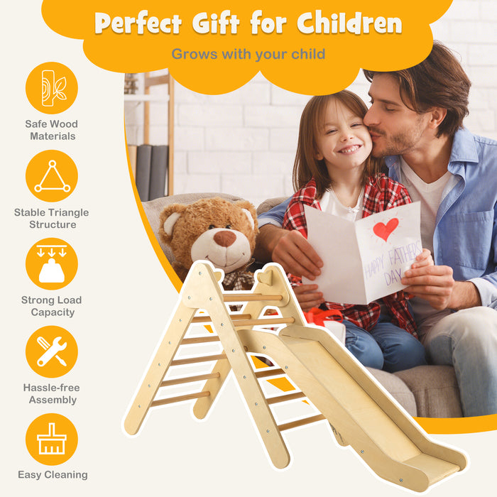 2-in-1 Wooden Triangle Climber Set with Gradient Adjustable Slide-Natural