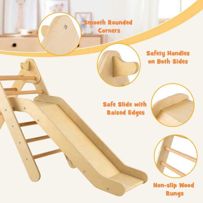 2-in-1 Wooden Triangle Climber Set with Gradient Adjustable Slide-Natural