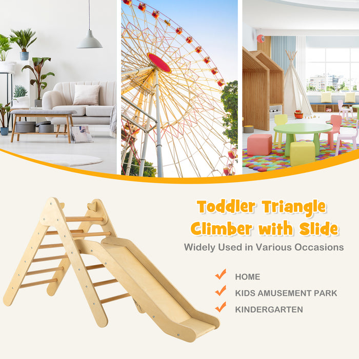 2-in-1 Wooden Triangle Climber Set with Gradient Adjustable Slide-Natural