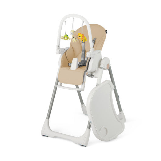 4-in-1 Foldable Baby High Chair with 7 Adjustable Heights and Free Toys Bar-Yellow