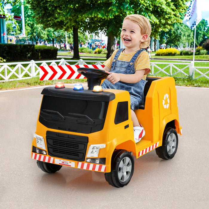 12V Kids Ride-on  Garbage Truck with Warning Lights and 6 Recycling Accessories-Yellow