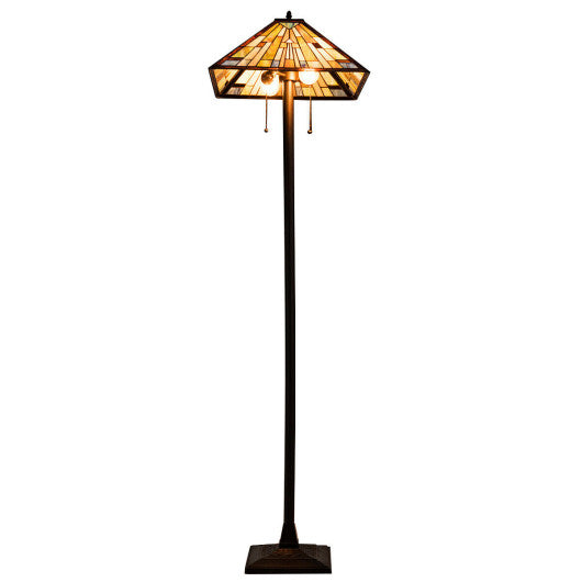 Tiffany-Style 2 Light Floor Lamp with 18 Inch Stained Glass Shade