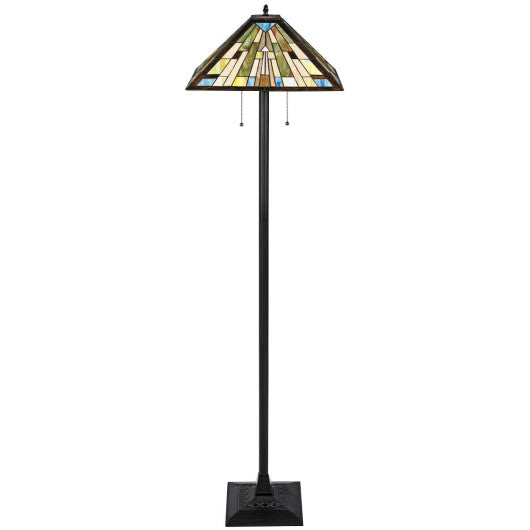 Tiffany-Style 2 Light Floor Lamp with 18 Inch Stained Glass Shade