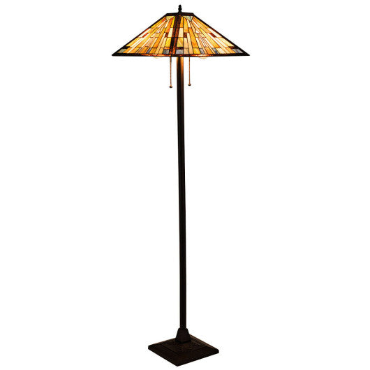 Tiffany-Style 2 Light Floor Lamp with 18 Inch Stained Glass Shade