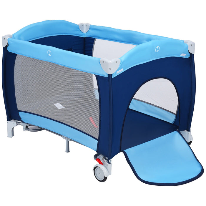 Foldable Baby Crib Playpen with Mosquito Net and Bag-Blue