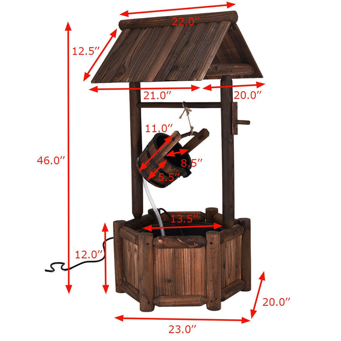 Garden Rustic Wishing Well Wooden Water Fountain with Pump