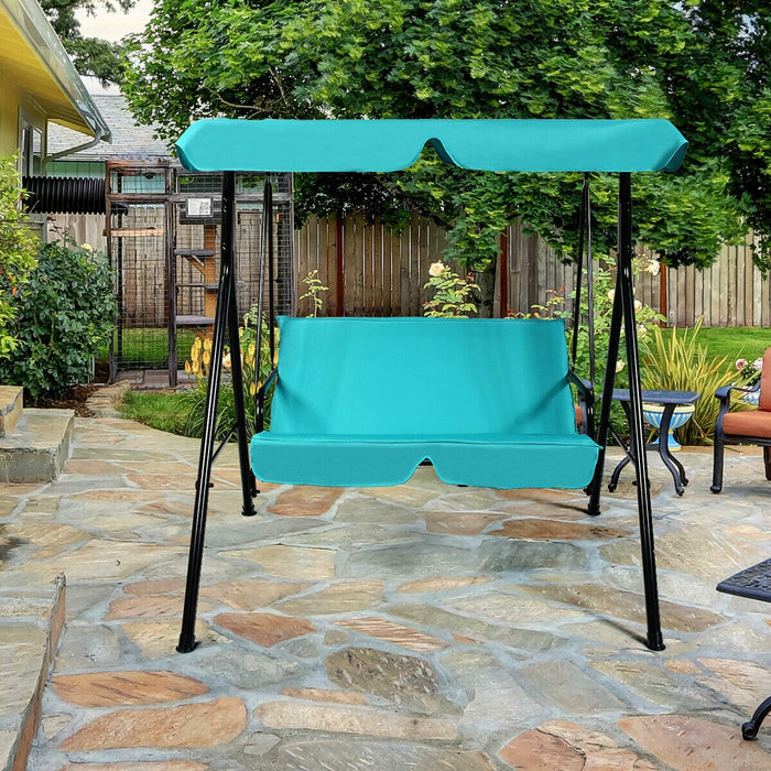 Steel Frame Outdoor Loveseat Patio Canopy Swing with Cushion-Blue