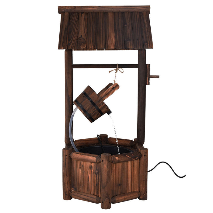 Garden Rustic Wishing Well Wooden Water Fountain with Pump