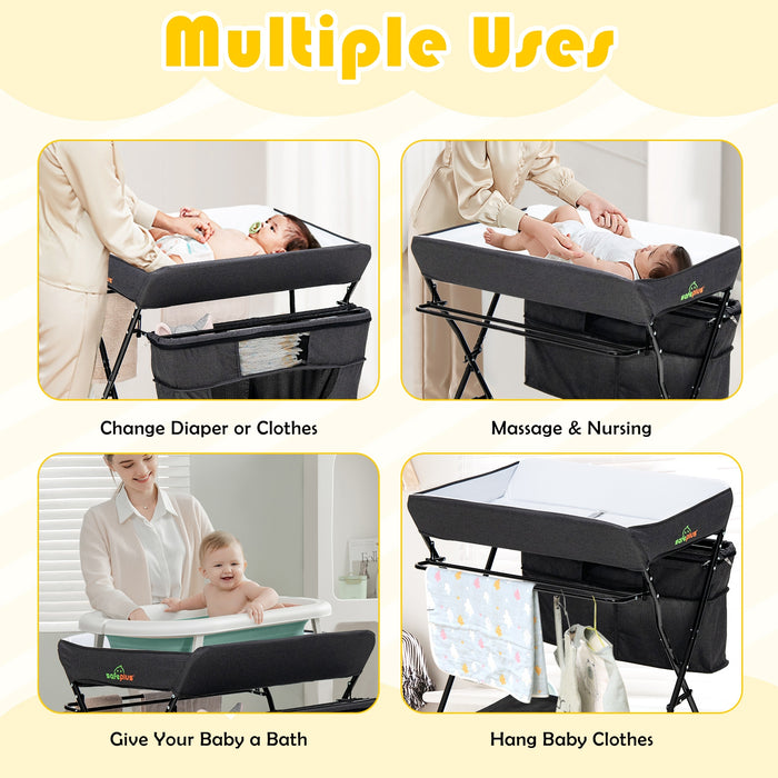 Portable Adjustable Height Newborn Nursery Organizer with Wheel-Black