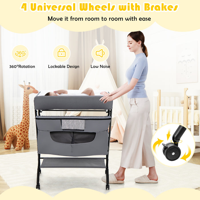 Portable Adjustable Height Newborn Nursery Organizer with wheel-Gray