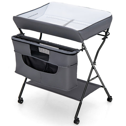 Portable Adjustable Height Newborn Nursery Organizer with wheel-Gray