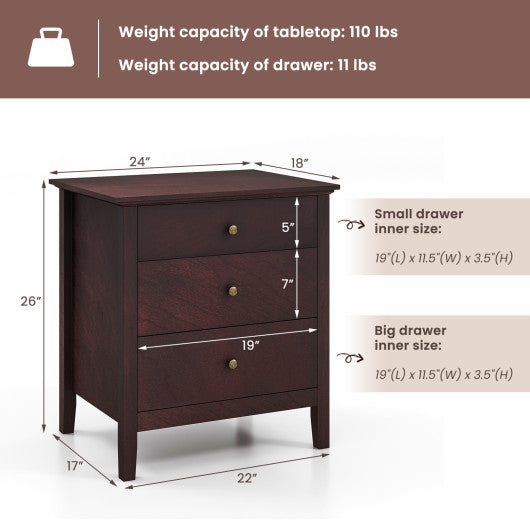 3 Drawers Nightstand Beside End Side Table Accent Table