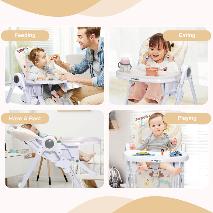 Baby High Chair Folding Feeding Chair with Multiple Recline and Height Positions-Beige