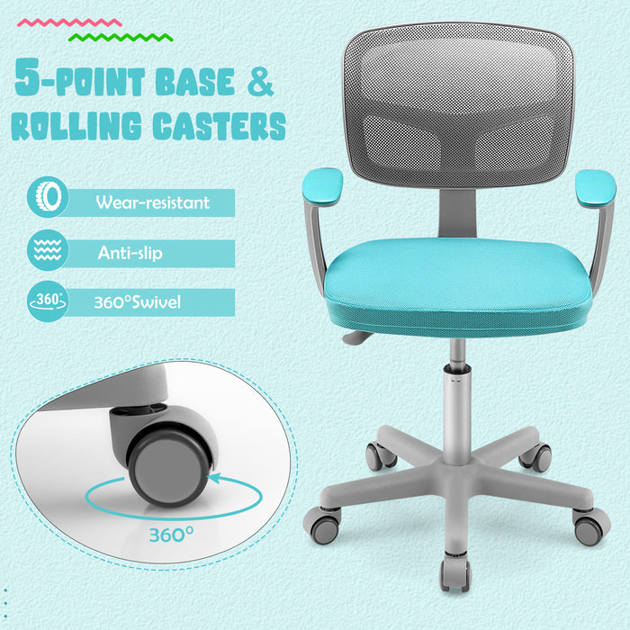 Adjustable Desk Chair with Auto Brake Casters for Kids-Turquoise