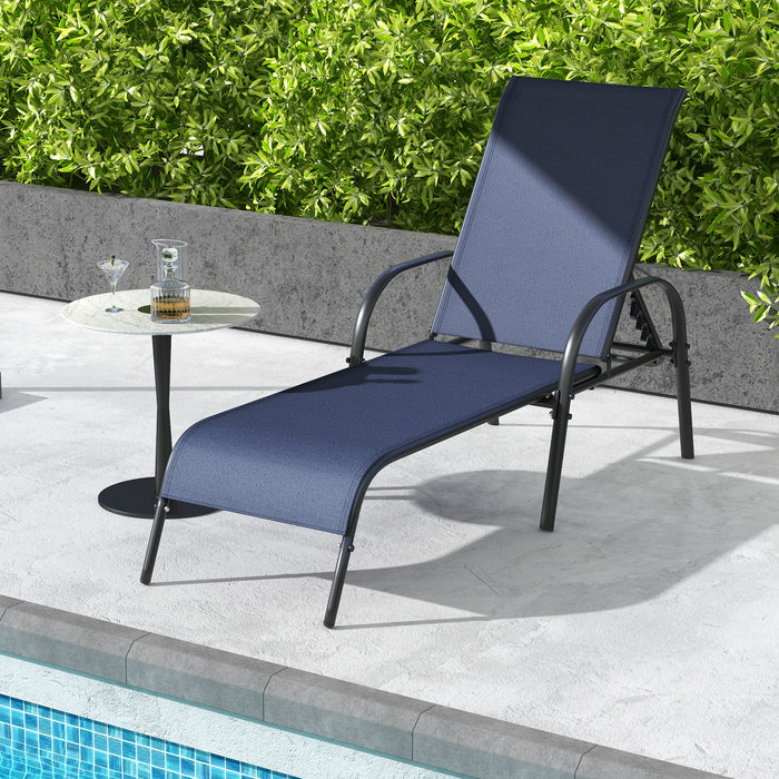 Adjustable Patio Chaise Folding Lounge Chair with Backrest-Navy