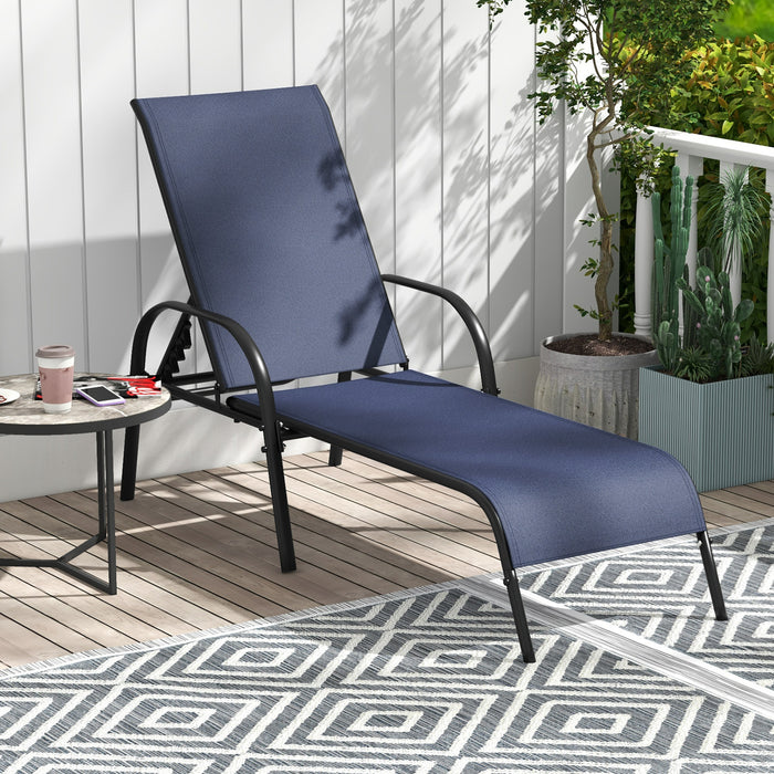 Adjustable Patio Chaise Folding Lounge Chair with Backrest-Navy