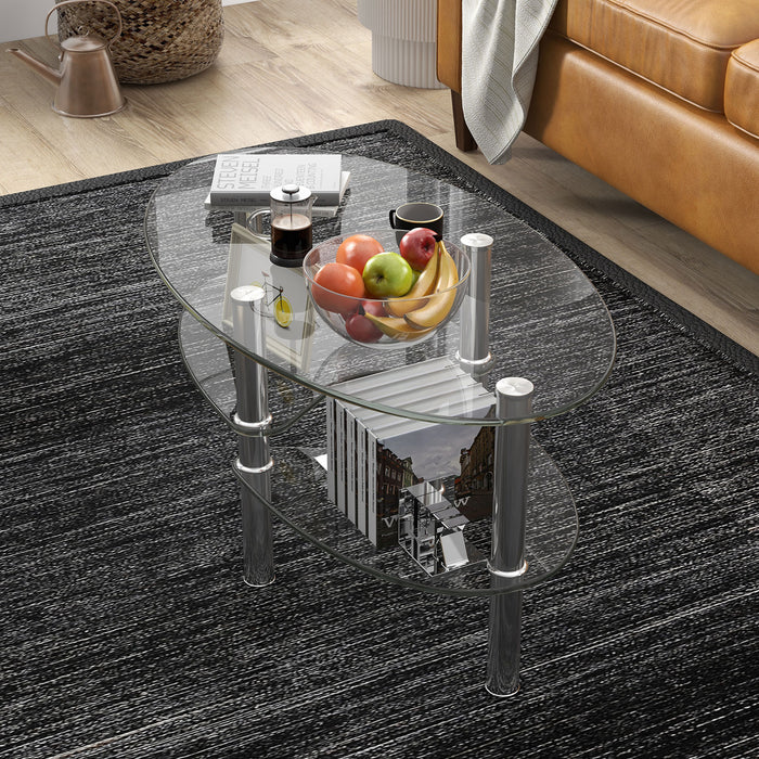 Tempered Glass Oval Side Coffee Table-Transparent