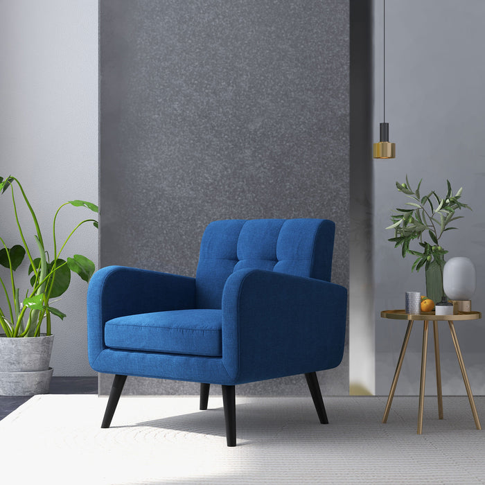 Modern Upholstered Comfy Accent Chair Single Sofa with Rubber Wood Legs-Navy