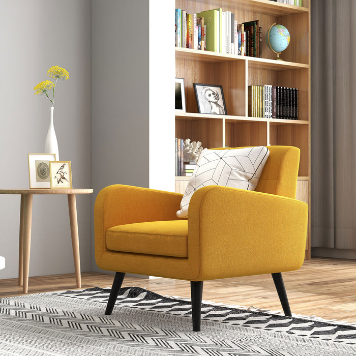 Modern Upholstered Comfy Accent Chair Single Sofa with Rubber Wood Legs-Yellow