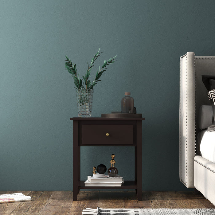 Nightstand with Drawer and Storage Shelf for Bedroom Living Room-Espresso