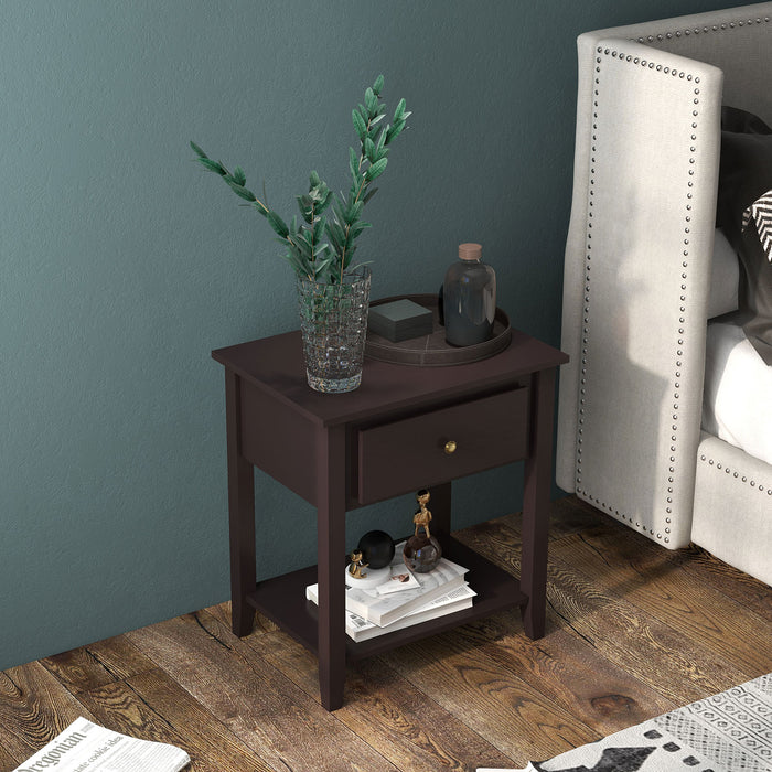 Nightstand with Drawer and Storage Shelf for Bedroom Living Room-Espresso