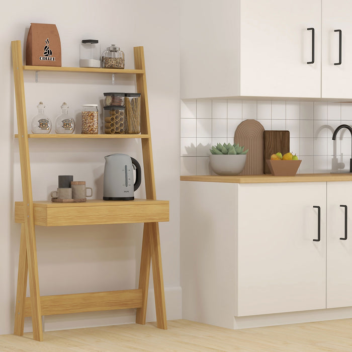 Ladder Shelf Desk Bookcase with Countertop  Drawer and 2 Shelves-Natural