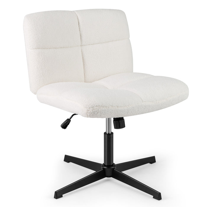 Armless Office Desk Cross Legged Office Chair with Adjustable Height-White