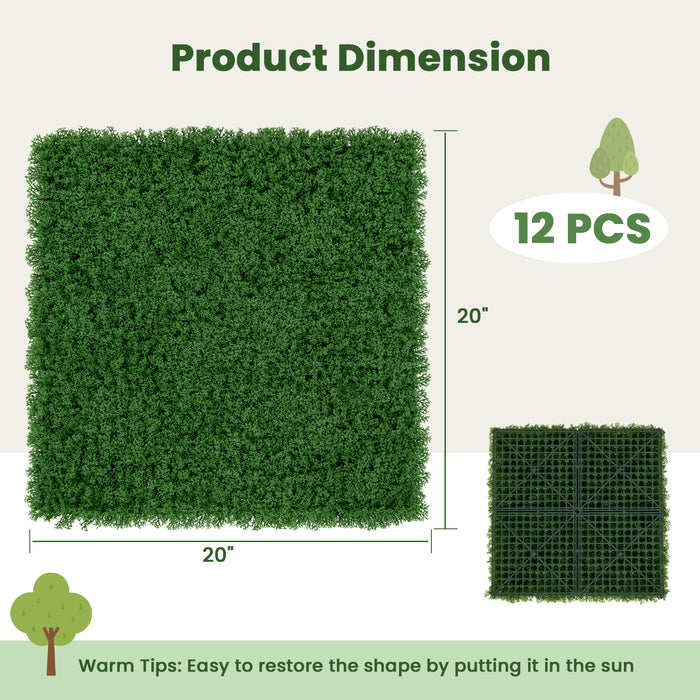 12 Pieces 20 x 20 inches Artificial Grass Wall Panels for Garden Yard Balcony-Green