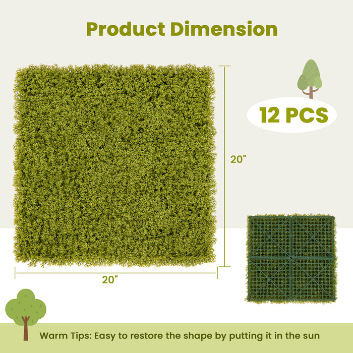 12 Pieces 20 x 20 inches Artificial Grass Wall Panels for Garden Yard Balcony-Light Green