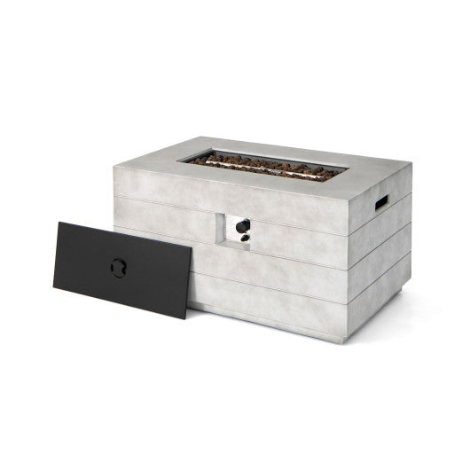 43 Inch Rectangular Concrete Propane Fire Pit Table with Lava Rocks and Cover 50 000 BTU-Gray