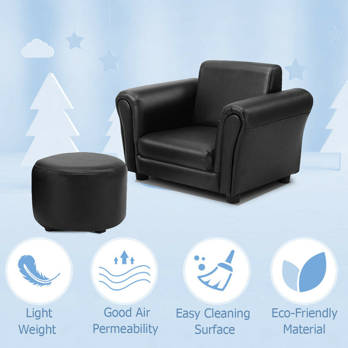 Black Kids Single Armrest Couch Sofa with Ottoman