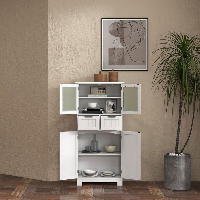 6-Tier Freestanding Bathroom Cabinet with 2 Open Compartments and Adjustable Shelves-White