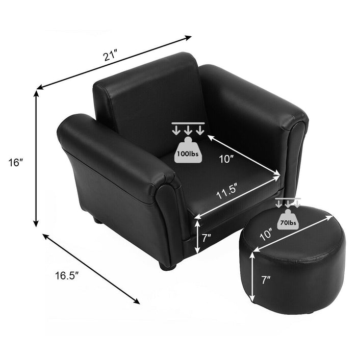 Black Kids Single Armrest Couch Sofa with Ottoman