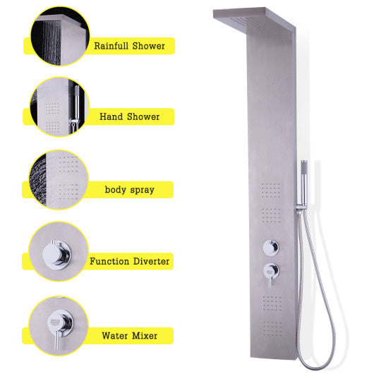 55 Inch Brushed Stainless Steel Shower Panel Rainfall Waterfall