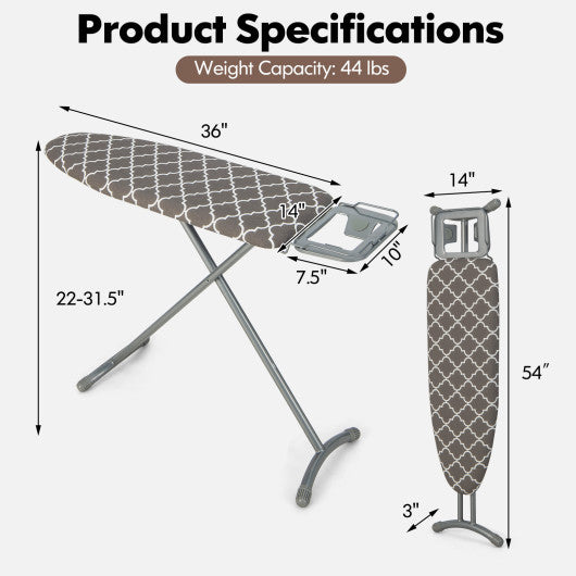 44 x 14 Inch Foldable Ironing Board with Iron Rest Extra Cotton Cover-Gray