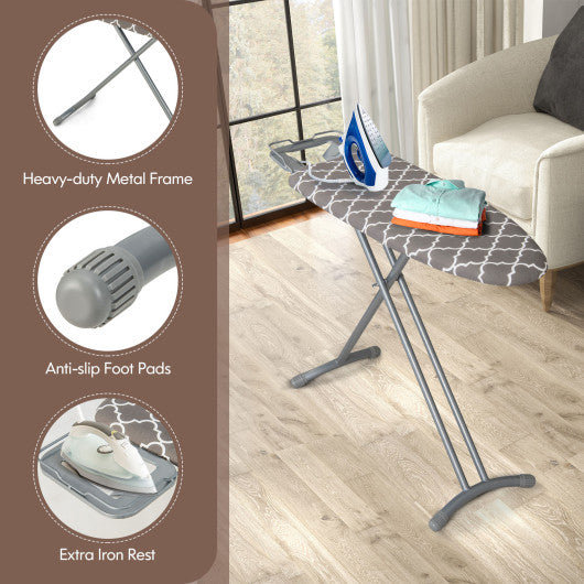 44 x 14 Inch Foldable Ironing Board with Iron Rest Extra Cotton Cover-Gray