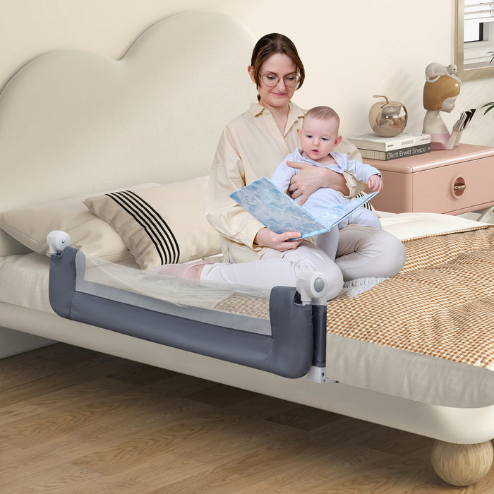 Foldable Bed Rail Swing Down Baby Bed Guard Rail-Gray