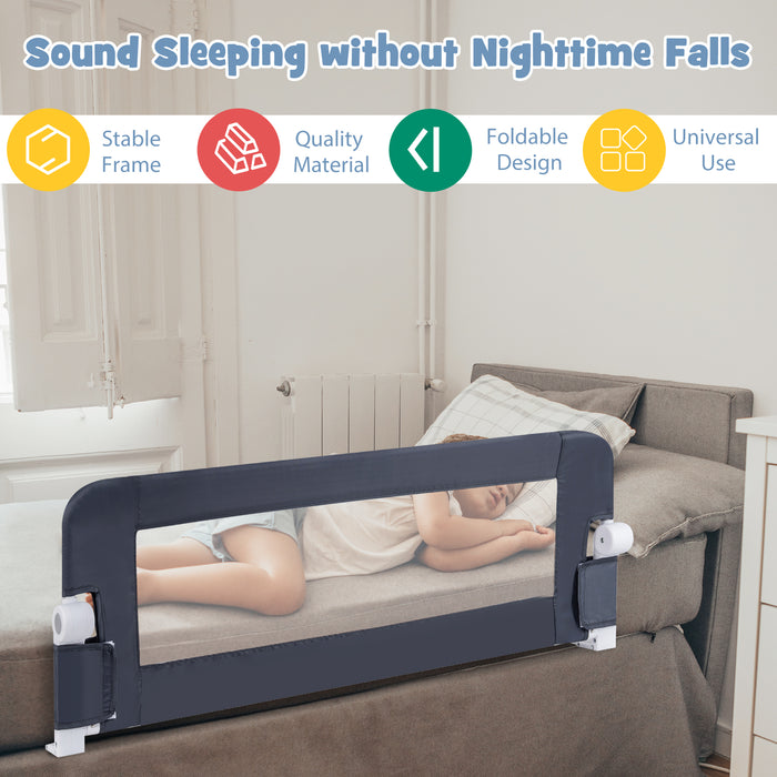 Foldable Bed Rail Swing Down Baby Bed Guard Rail-Gray