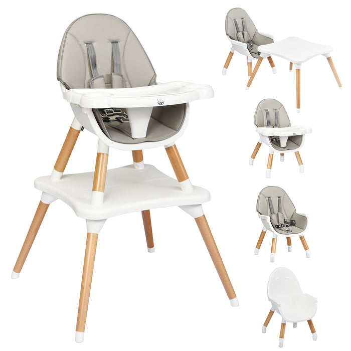 5-in-1 Baby Wooden Convertible High Chair -Gray