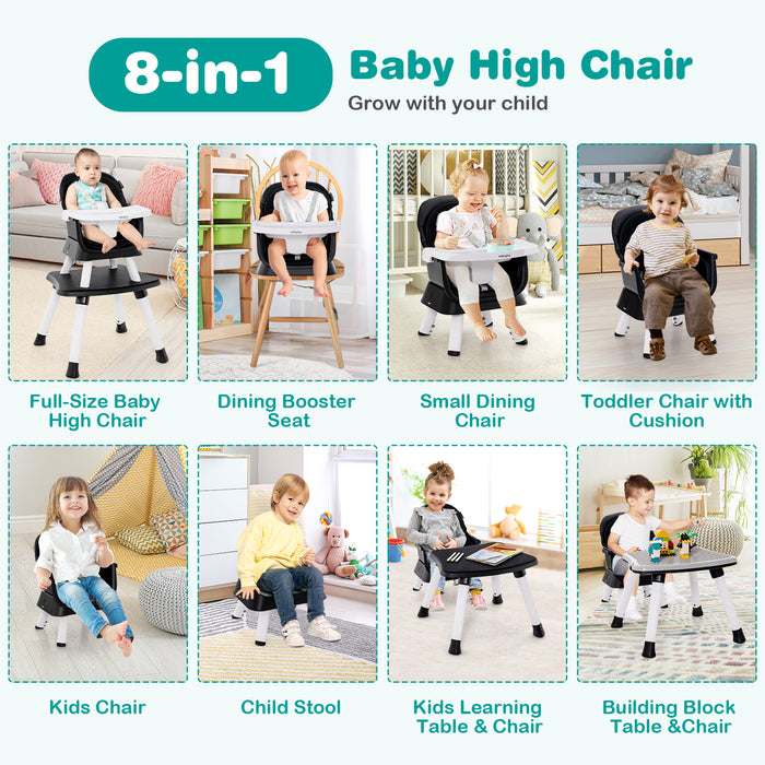 6-in-1 Convertible Baby High Chair with Adjustable Removable Tray-Black